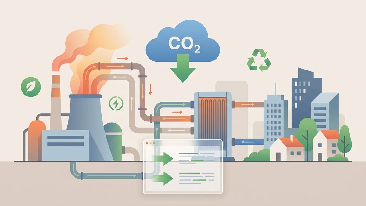 CO2-Reduktion durch Industrieanlage und Wärmetauscher für Stadt