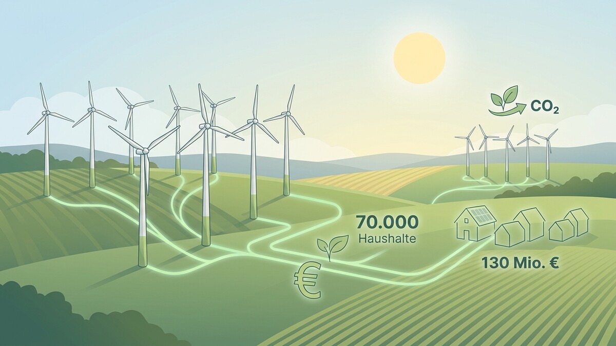Windräder versorgen 70.000 Haushalte mit Strom, 130 Mio. € und CO₂-Reduktion