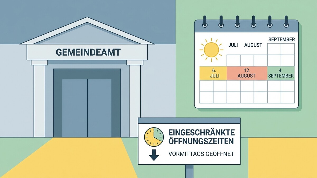 Gemeindeamt mit Kalender und eingeschränkten Öffnungszeiten Vormittags geöffnet