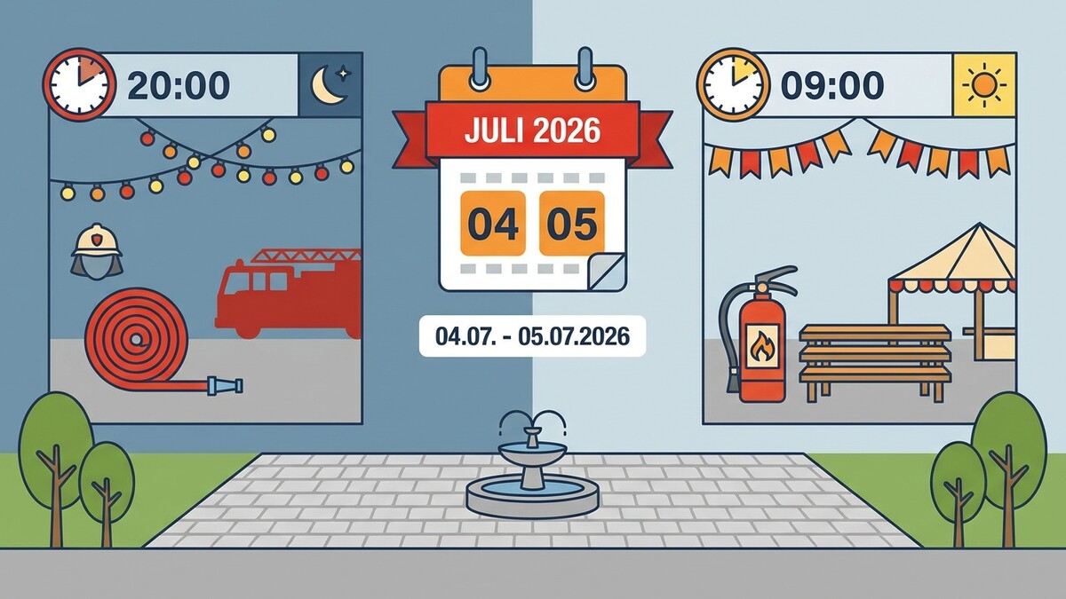Juli 2026: Feuerwehrfest am 4. und 5. Juli mit Zeitangaben 20:00 und 09:00 Uhr