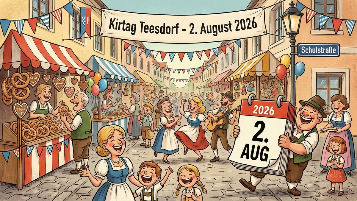 Kirtag Teesdorf 2. August 2026 mit Menschen in Tracht, Musik und Marktständen