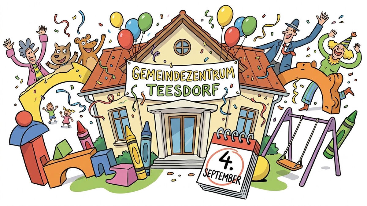 Gemeindezentrum Teesdorf mit Kindern, Spielzeug und Kalender