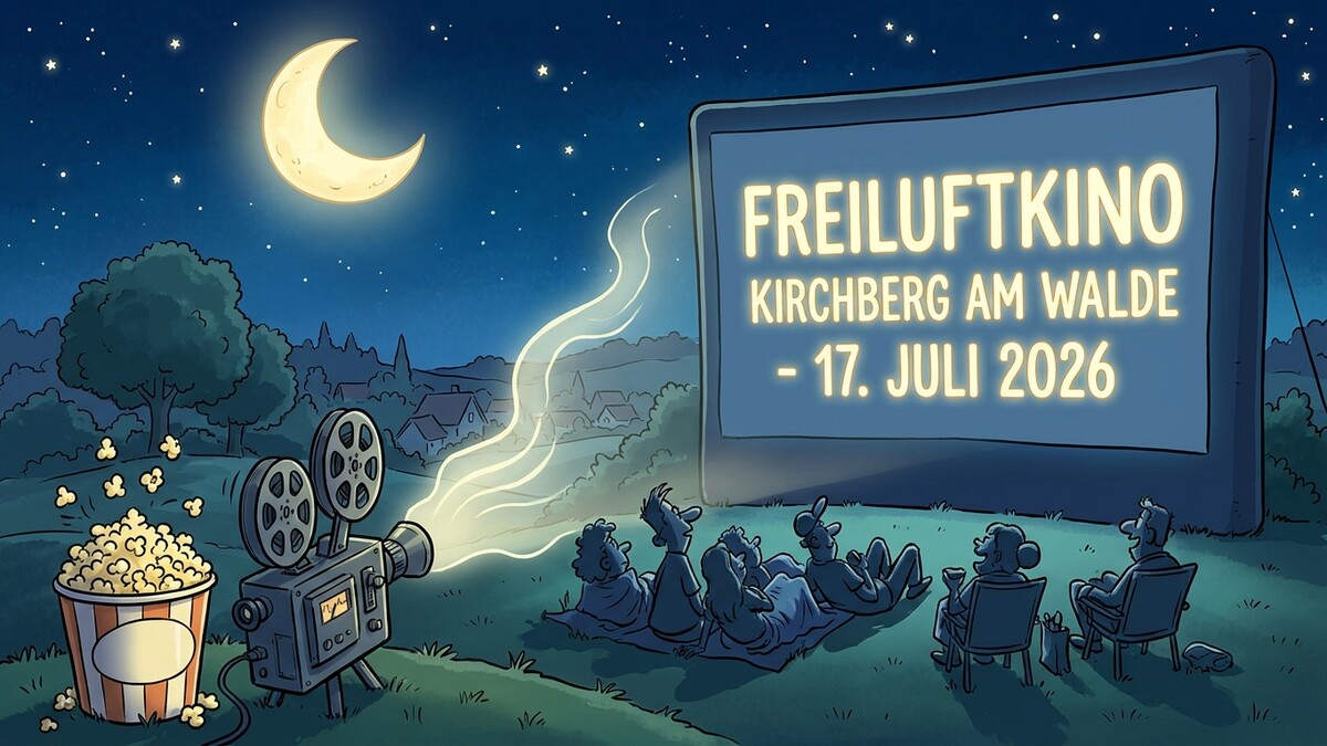 Freiluftkino Kirchberg am Walde am 17. Juli 2026 mit Popcorn und Filmprojektor