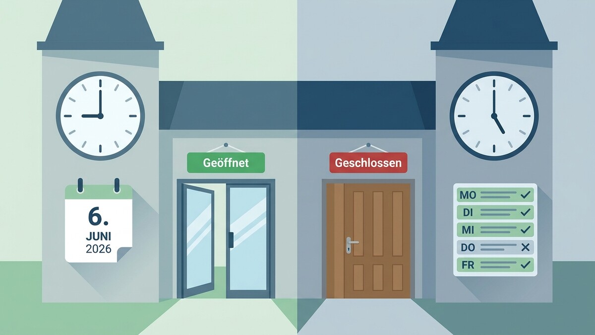 Öffnungszeiten Kalender und Uhr zeigt geöffnet und geschlossen an.
