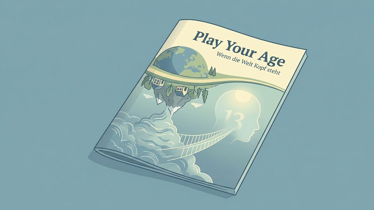 Play Your Age Magazin mit surrealer Weltkugel-Darstellung und Kopfprofil