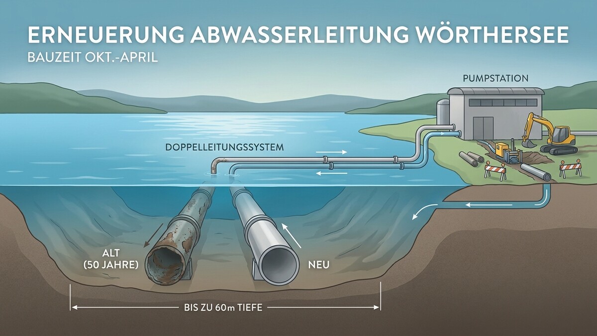 Erneuerung Abwasserleitung Wörthersee: Neues Doppelrohrsystem bis 60m Tiefe