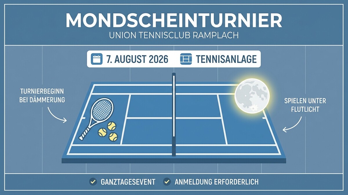 Mondscheinturnier Union Tennisclub Ramplach am 7. August 2026, Tennisanlage mit Mond und Flutlicht