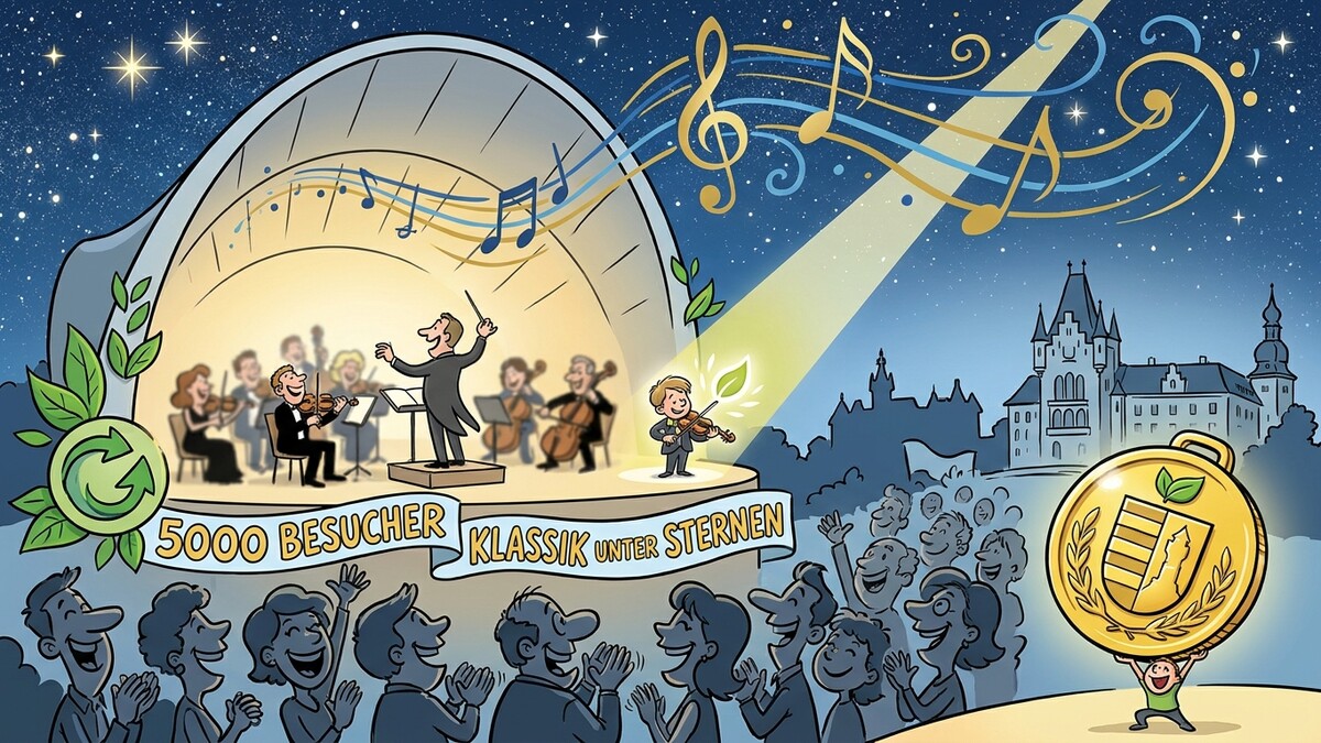 Orchester spielt Klassik unter Sternen, 5000 Besucher, Schloss im Hintergrund