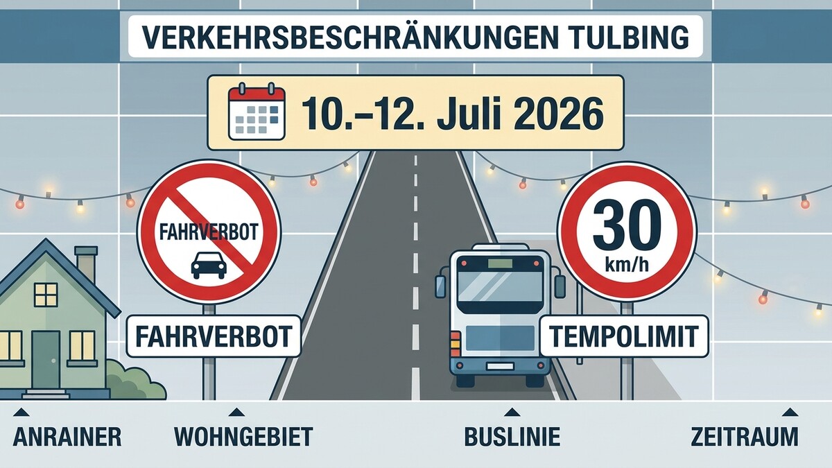 Verkehrsbeschränkungen Tulbing 10.-12. Juli 2026 mit Fahrverbot und 30 km/h Limit
