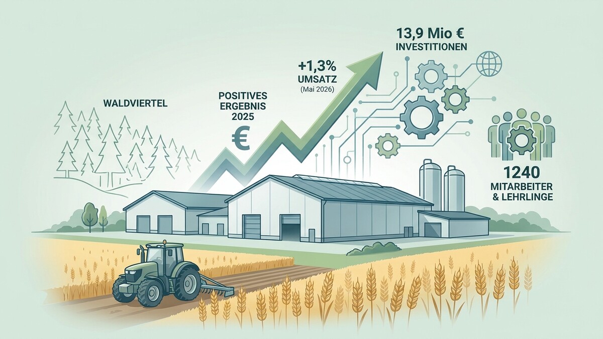Waldviertel: Landwirtschaftliche Betriebe mit 13,9 Mio. € Investitionen, 1,3% Umsatzwachstum bis Mai 2026 und 1240 Mitarbeitern & Lehrlingen.