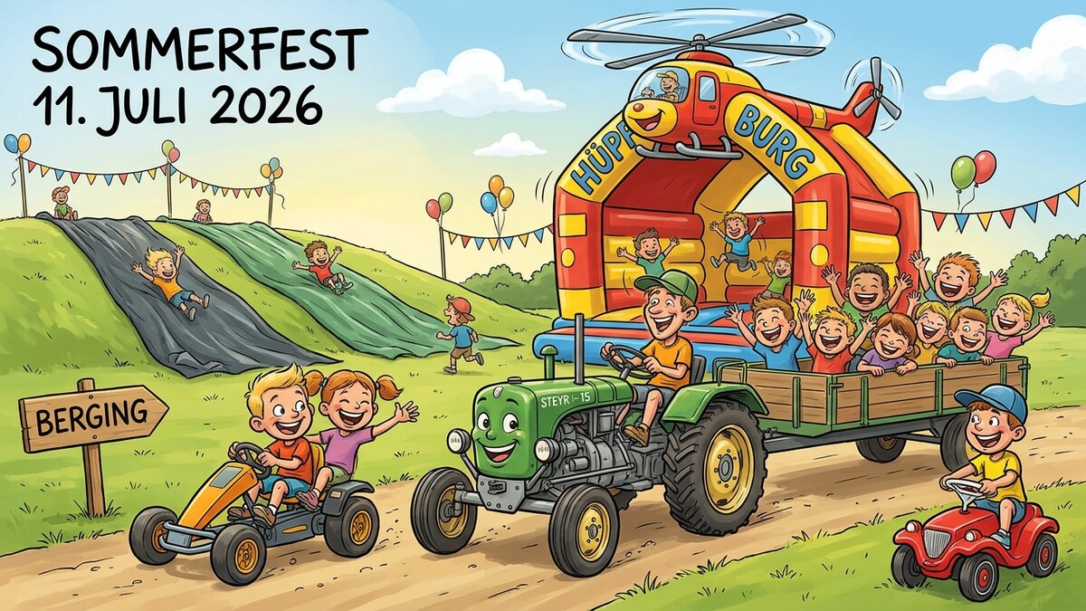Sommerfest in Bergning: Kinder auf Traktor, Hüpfburg und Rutsche