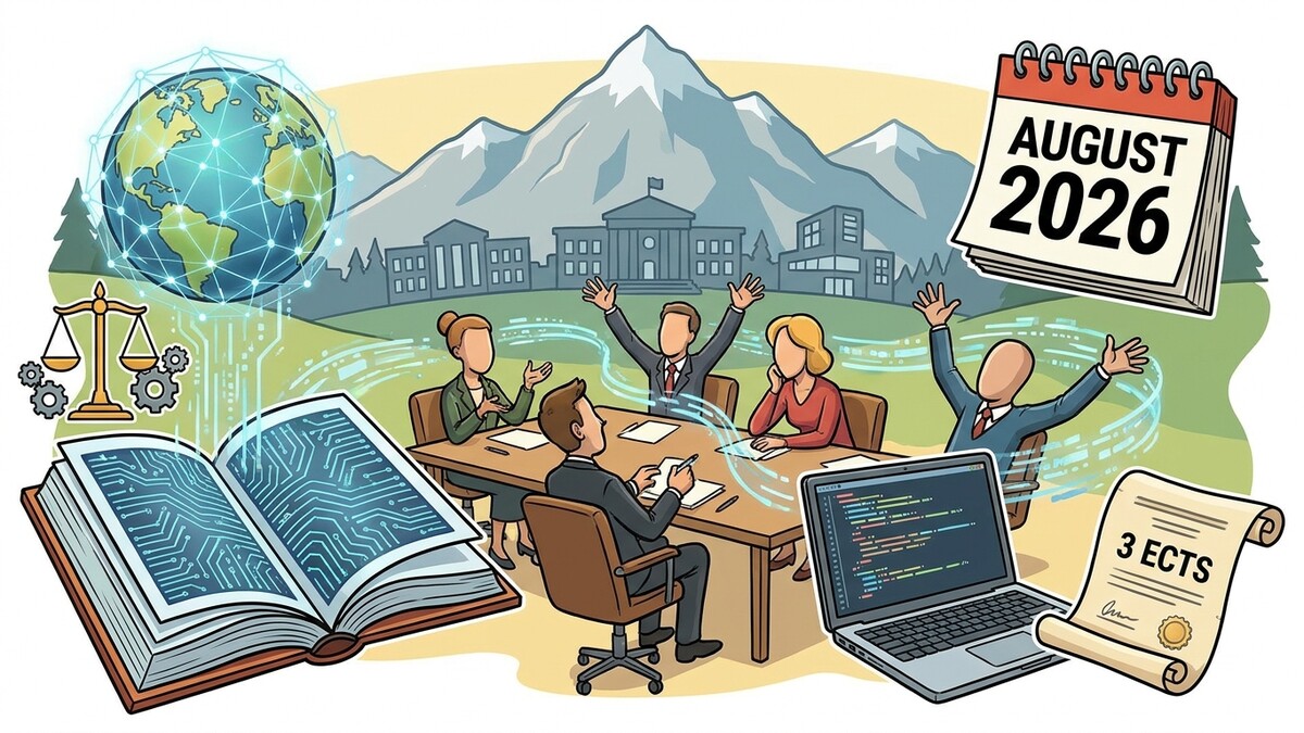 Digitalisierung und Bildung: Menschen sitzen am Tisch, Kalender August 2026, Buch, Waage und Laptop