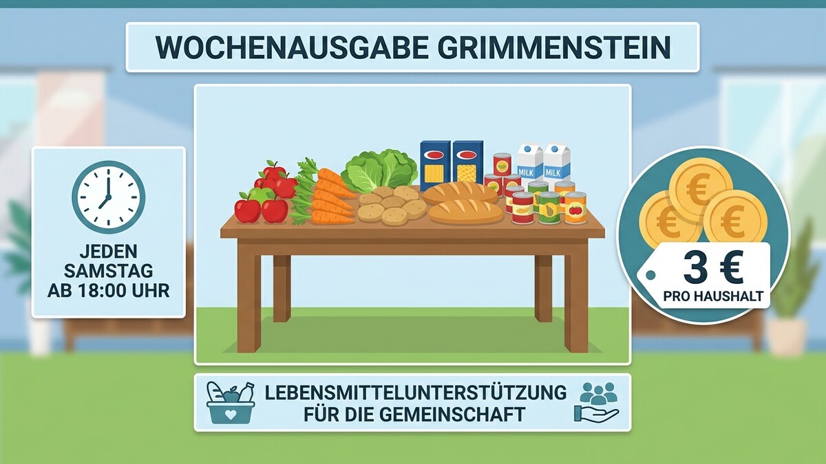 Lebensmittelunterstützung Grimmenstein: jeden Samstag ab 18 Uhr, 3€ pro Haushalt