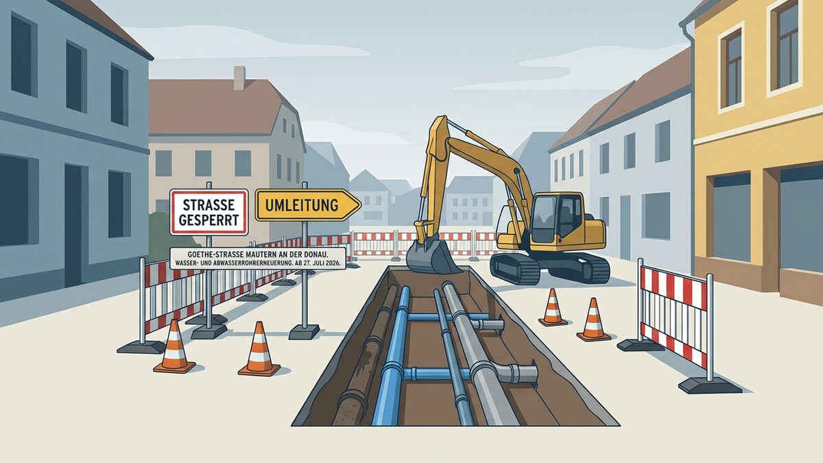 Baustelle Goethe-Straße Mautern an der Donau: Umleitung wegen Wasser- und Abwasserroerneuerung