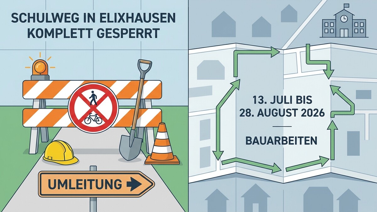 Schulweg Sperre Elixhausen: Umleitung wegen Bauarbeiten vom 13. Juli bis 28. August 2026
