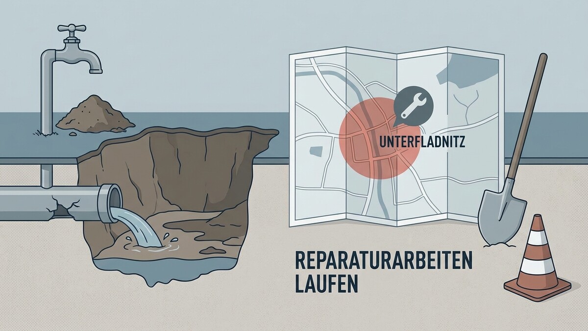 Reparaturarbeiten Unterfladnitz: Wasser tritt aus beschädigtem Rohr aus.