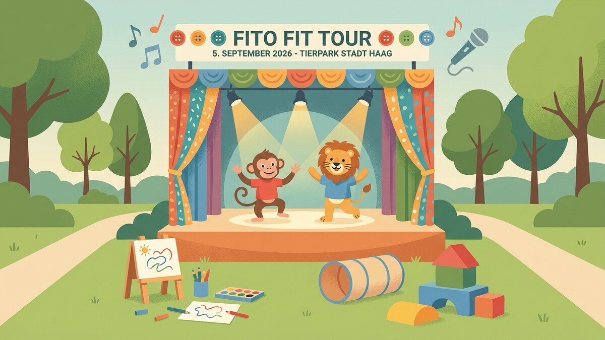Fito Fit Tour in Tierpark Stadt Haag: Affe und Löwe tanzen auf Bühne