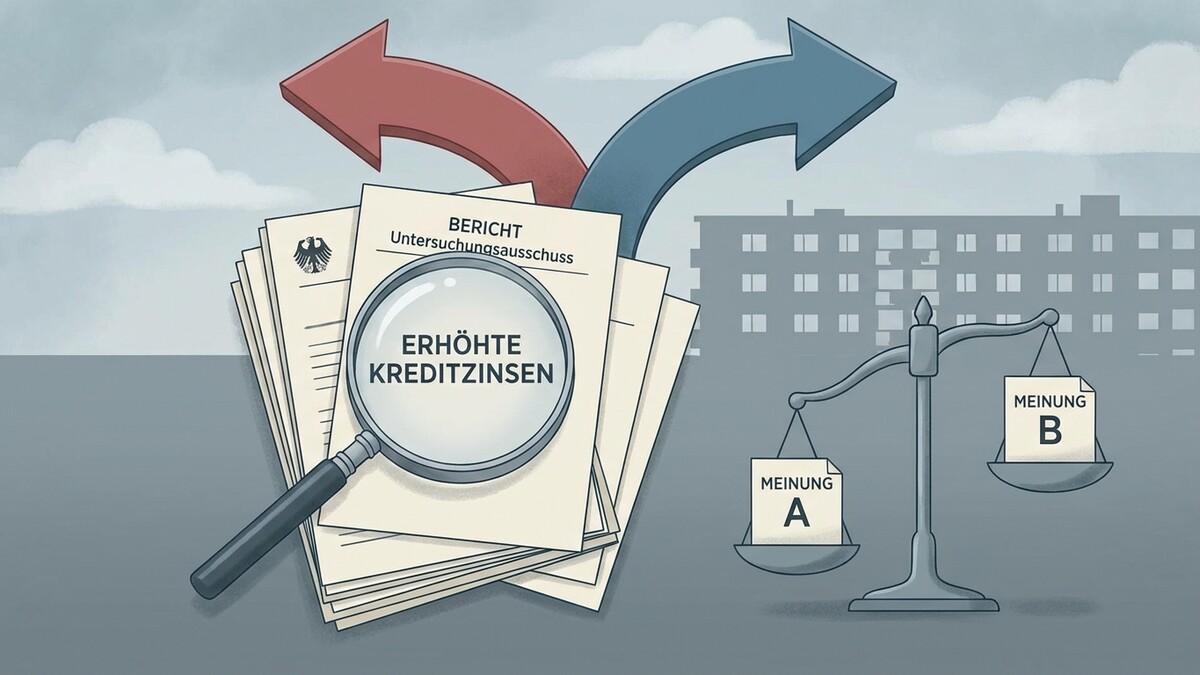 Erhöhte Kreditzinsen: Bericht eines Untersuchungsausschusses mit Lupe und Waage