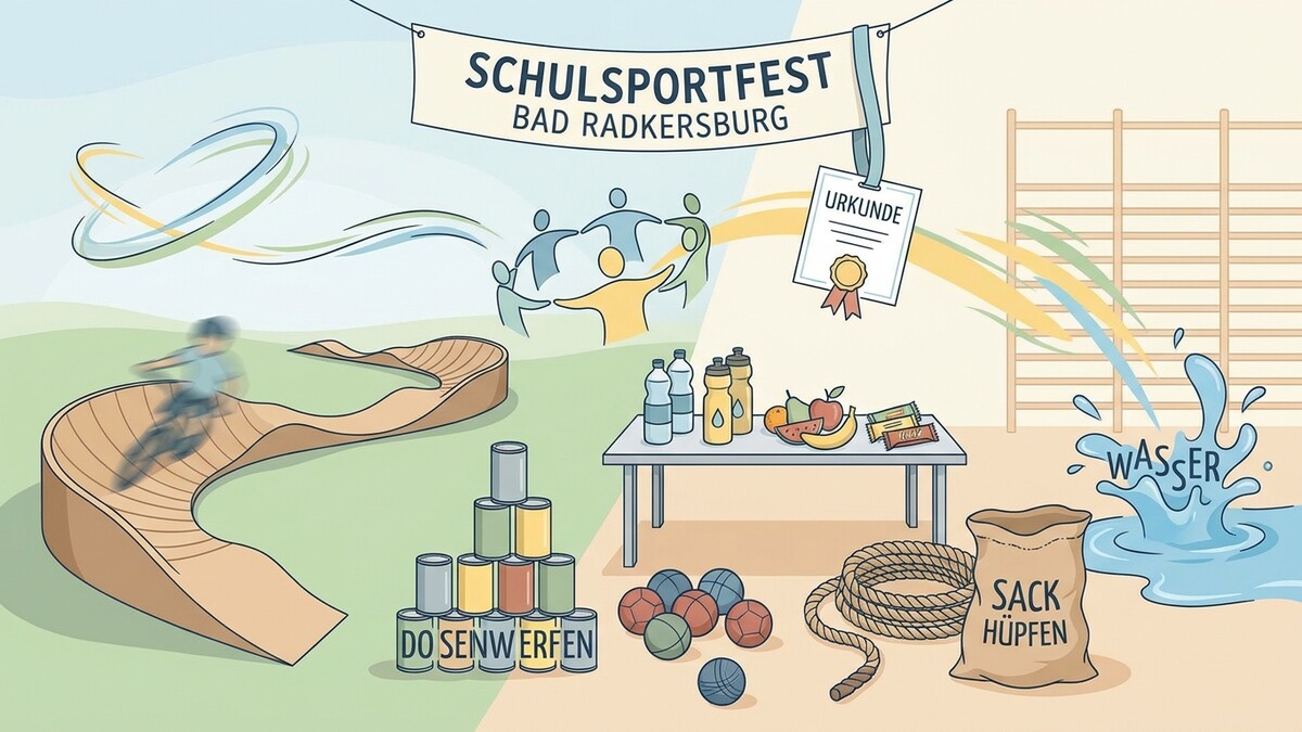 Schulssportfest Bad Radkersburg mit Biker, Dosenwerfen, Sackhüpfen und Urkunde