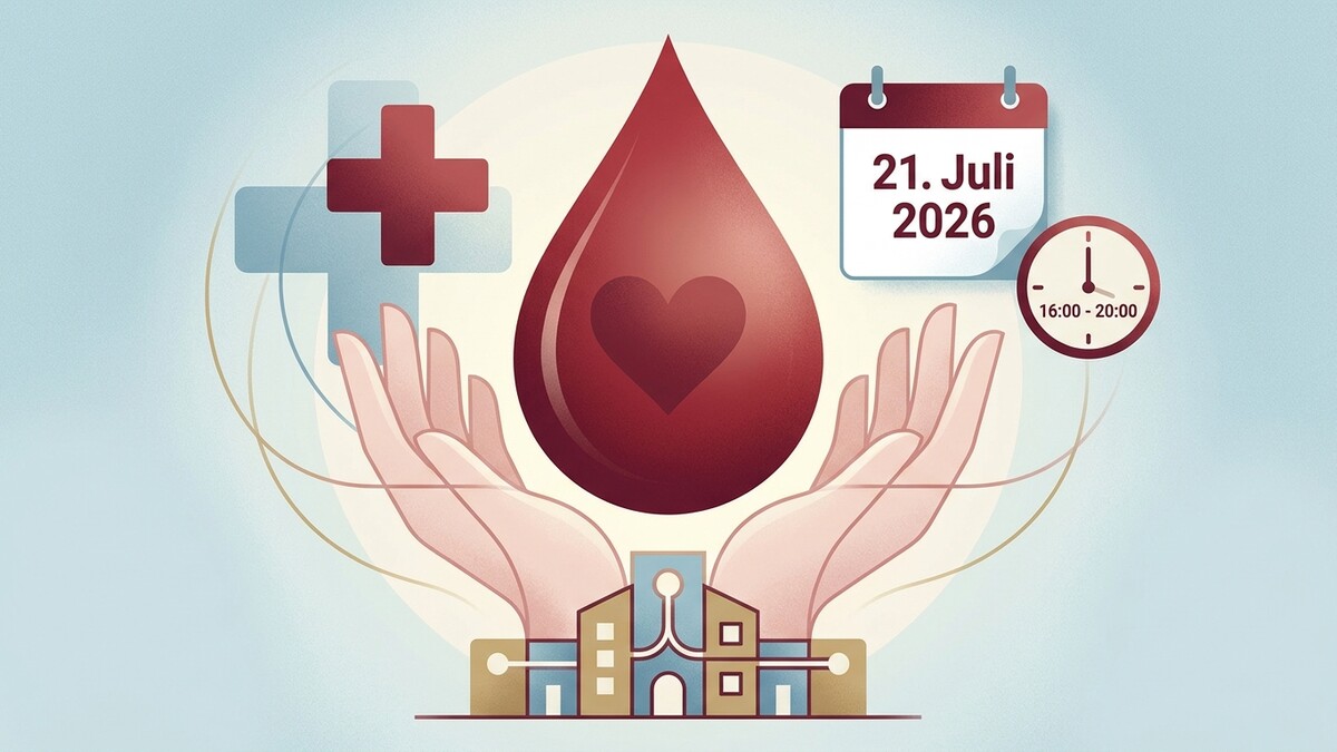 Blutspende am 21. Juli 2026 von 16:00 bis 20:00 Uhr mit Kreuz und Händen