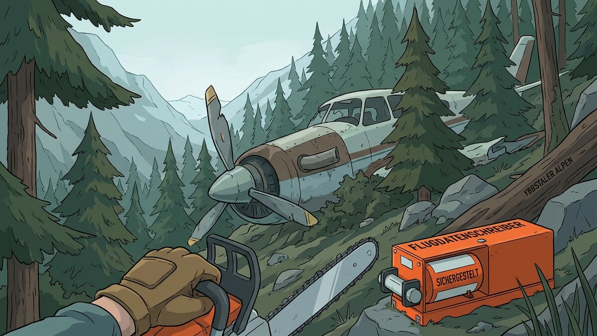 Abgestürztes Flugzeug im Wald, Flugdatenschreiber und Kettensäge in den Ybbstaler Alpen