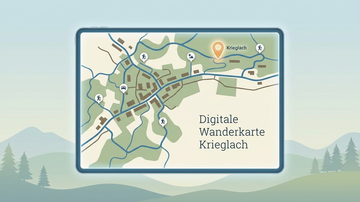 Digitale Wanderkarte Krieglach mit markiertem Punkt und Wanderwegen in der Steiermark