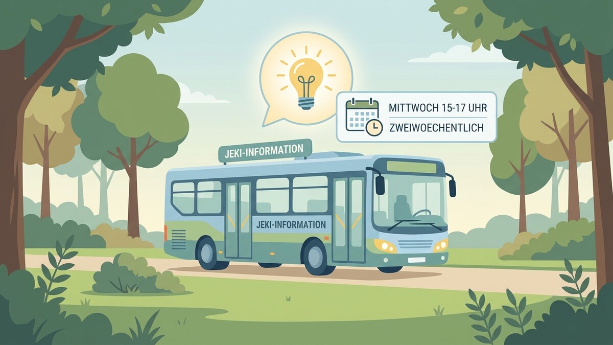 JEKI-Information Bus mit Glühbirne und Kalender: Mittwoch 15-17 Uhr