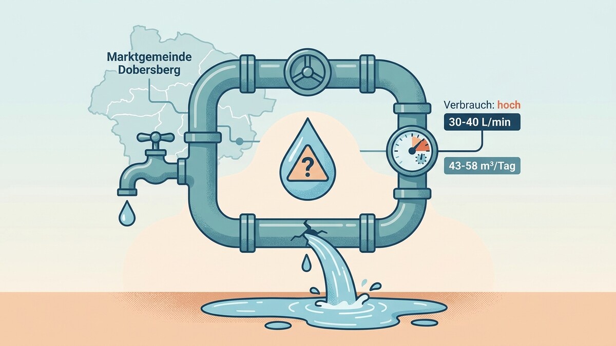 Wasserleitung mit Leck in Marktgemeinde Dobersberg, hoher Verbrauch 30-40 L/min