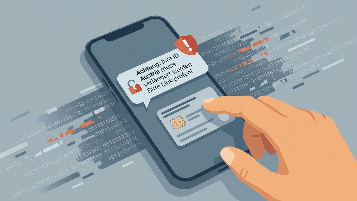 ID Austria: Warnung vor Phishing-Versuch auf Smartphone mit Kreditkarte und digitalem Schloss