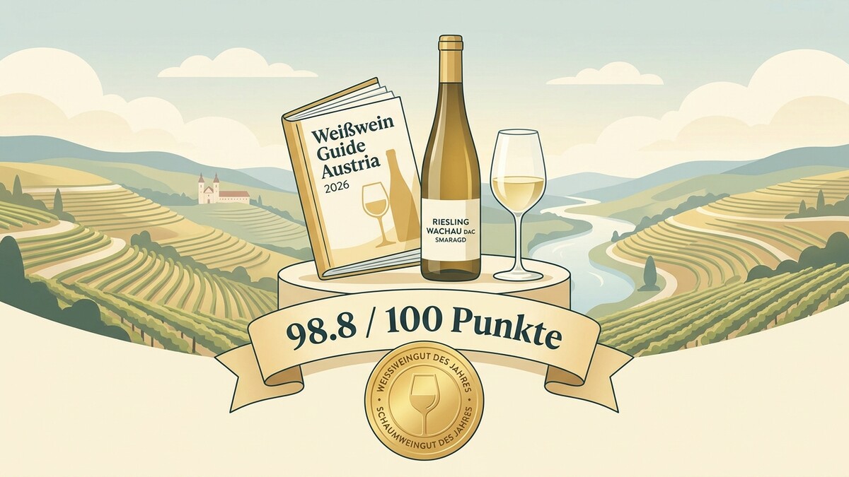 Weißwein Guide Austria 2026: Riesling Wachau DAC Smaragd mit 98,8 Punkten vor Weinbergen