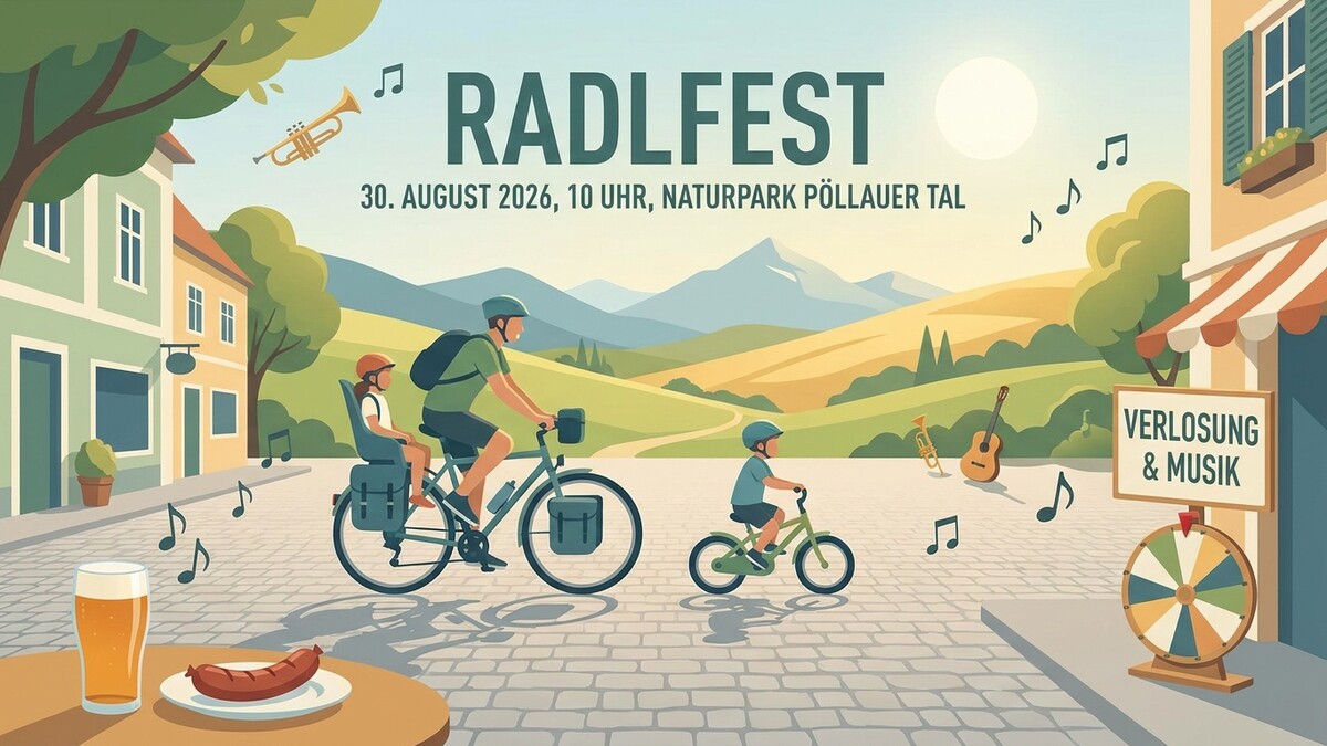 Radlfest im Naturpark Pöllauer Tal mit Familie auf Fahrrädern, Bier und Musik