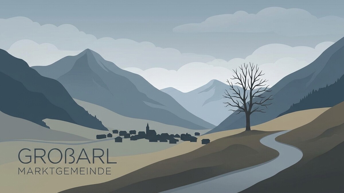 Großarl: Marktgemeinde mit Kirche und Bergpanorama, ein Baum und Weg