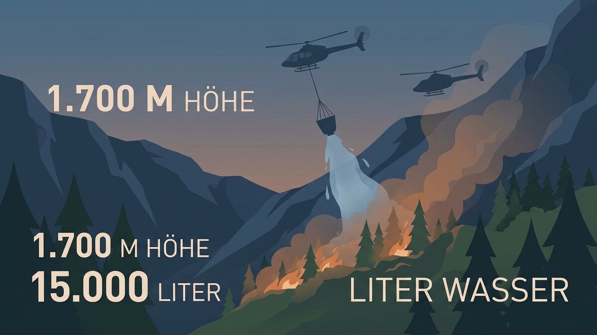 Waldbrandbekämpfung: Helikopter löschen 15.000 Liter Wasser aus 1.700 m Höhe