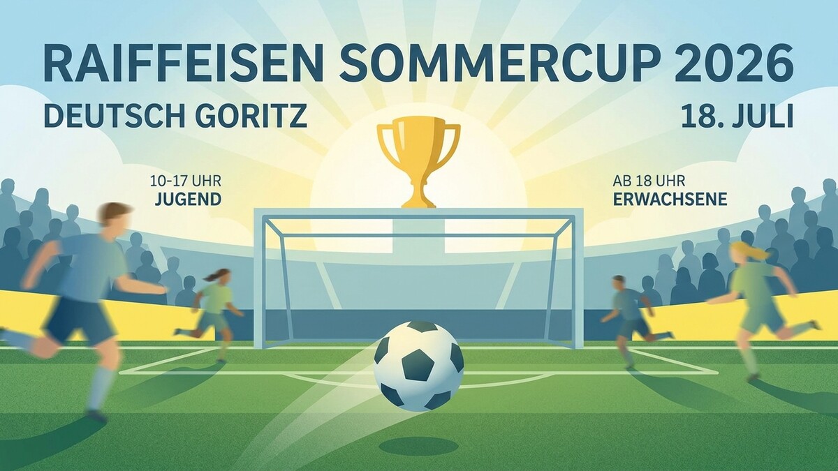 Raiffeisen Sommercup 2026 in Deutsch Goritz mit Fußballspielern und Pokal