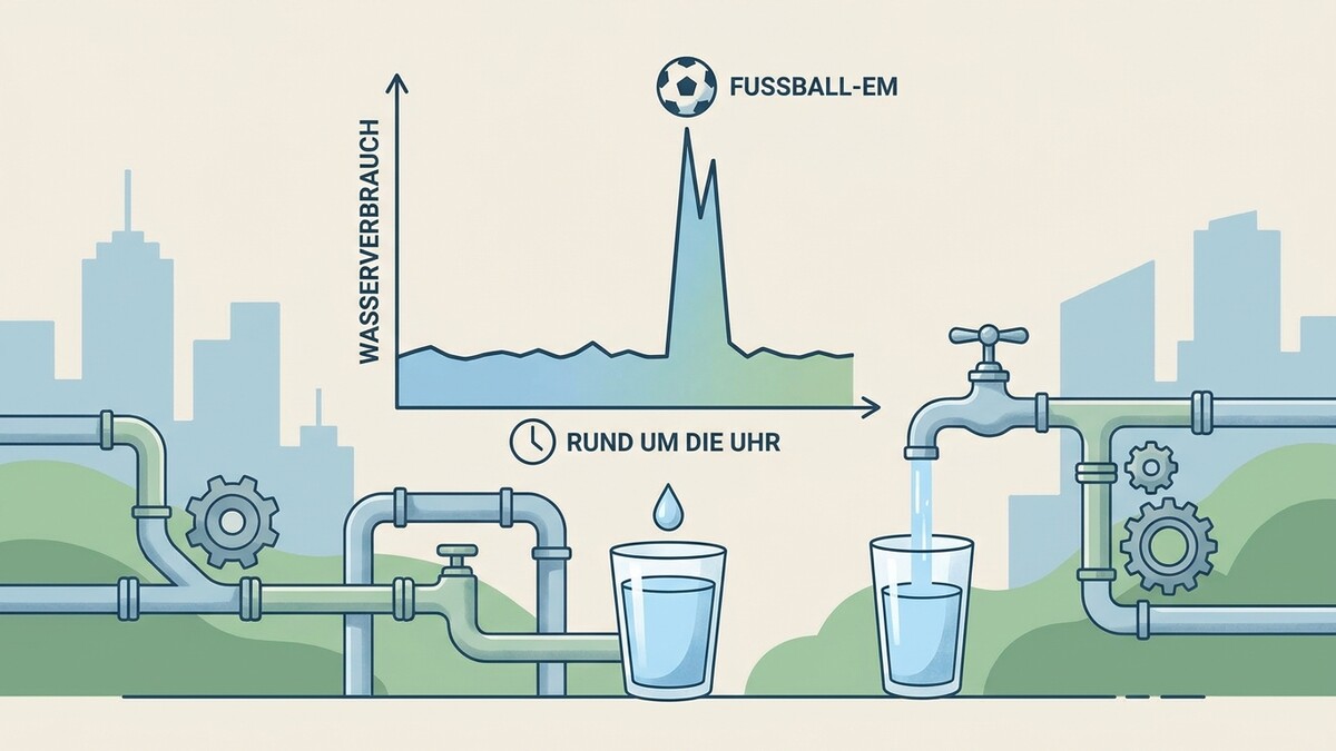 Wasserverbrauch steigt bei Fußball-EM: Grafik zeigt Wasserleitung und gefüllte Gläser