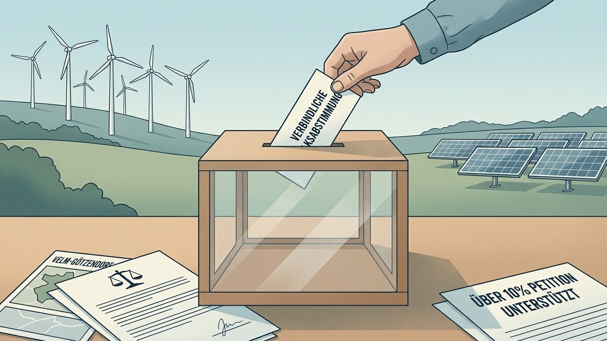 Volksabstimmung zu erneuerbaren Energien in Velm-Götzendorf mit Windrädern und Solarzellen