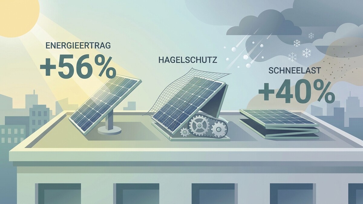 Solarmodule: Energieertrag, Hagelschutz, Schneelast auf einem Hausdach