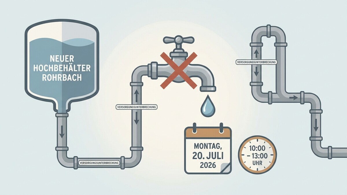 Wasserversorgung Rohrbach: Unterbrechung am 20. Juli 2026 von 10 bis 13 Uhr.
