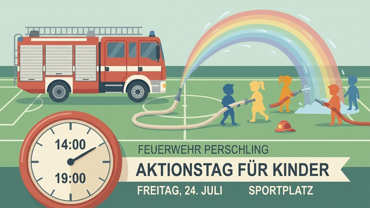 Feuerwehr Perschling Aktionstag für Kinder mit Regenbogen und Kindern am Sportplatz