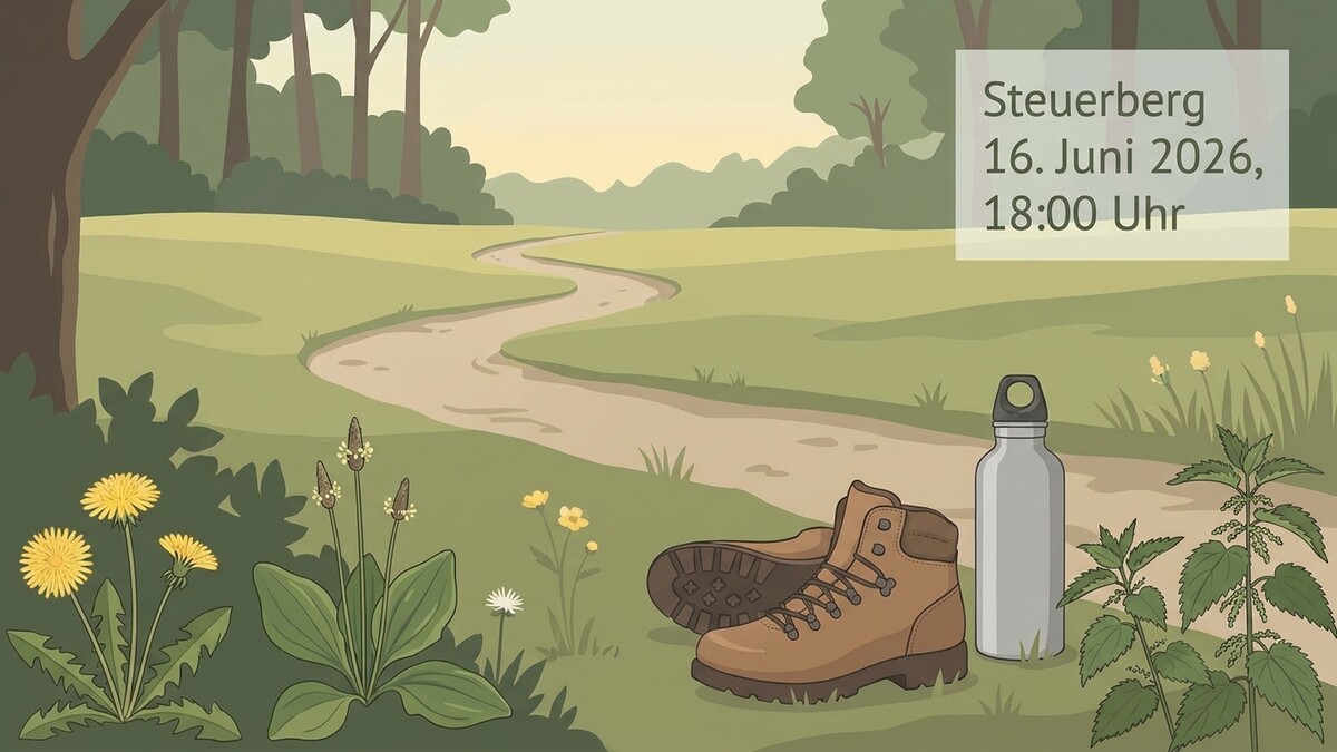 Wanderstiefel und Trinkflasche am Wegrand in Steyerberg, 16. Juni 2026, 18:00 Uhr
