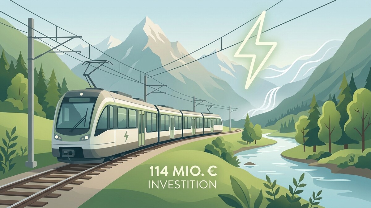 Zuginvestition in alpine Landschaft mit Fluss und Bergen, 114 Mio. €