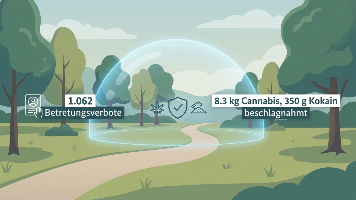 Beschlagnahmte Drogen: 8,3 kg Cannabis, 350 g Kokain; 1.062 Betretungsverbote