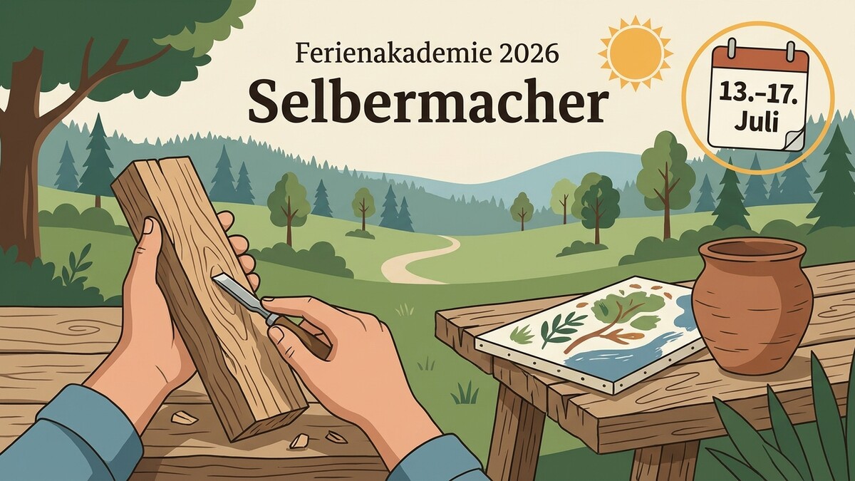 Ferienakademie 2026 Selbermacher: Hände schnitzen Holz, Malerei, Töpferware im Grünen