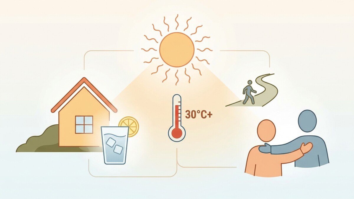 Hitze 30°C+ mit Haus, Getränk, Spaziergang und zwei Personen