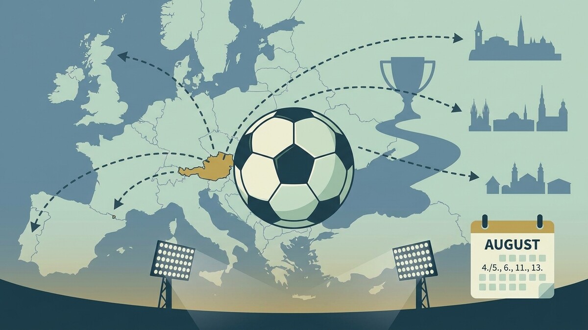 Fußball-EM: Österreich im Zentrum Europas, mit Pokal und Kalender im August