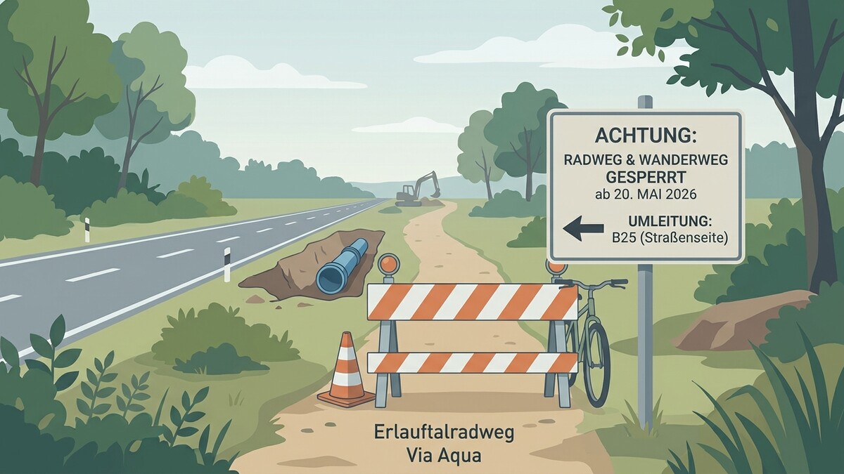 Radweg & Wanderweg gesperrt: Umleitung B25. Erlautalradweg Via Aqua.