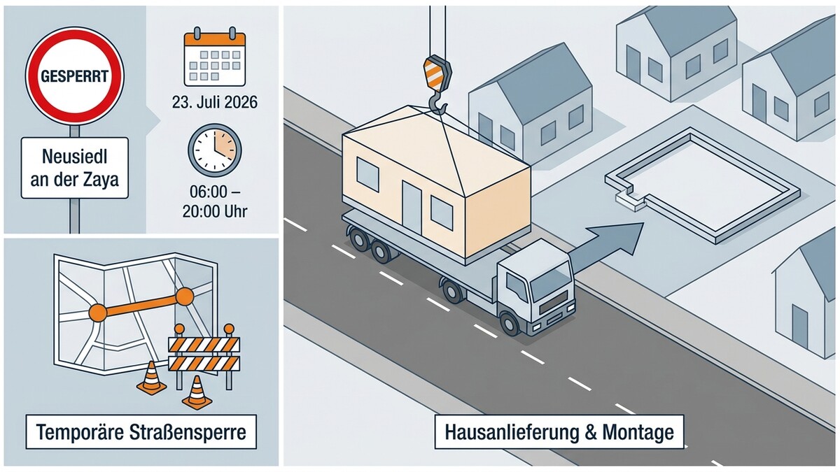 Straßensperre Neusiedl an der Zaya: Hauslieferung und Montage am 23. Juli 2026