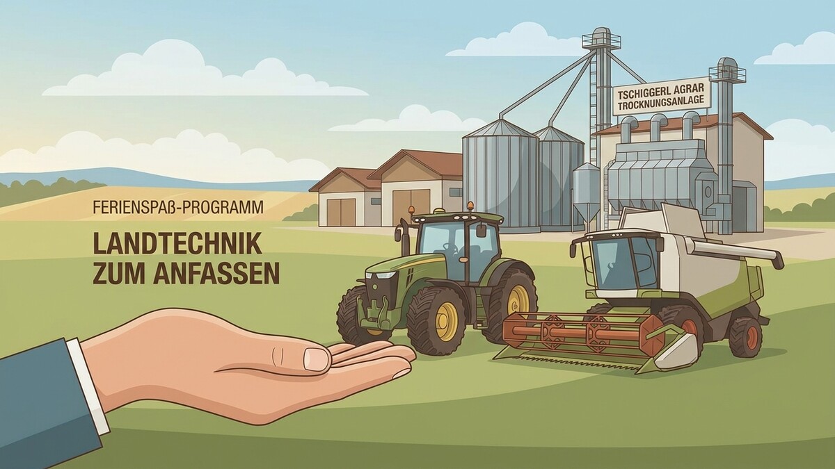 Landtechnik zum Anfassen: Traktor und Mähdrescher vor Tschiggerl Agrar Trocknungsanlage