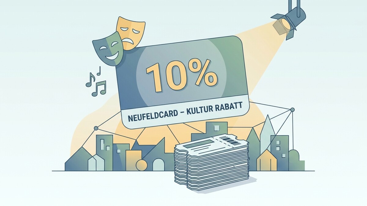 Neufeldcard Kultur Rabatt mit 10% auf Karte, Theatermasken, Noten und Tickets vor Stadtkulisse