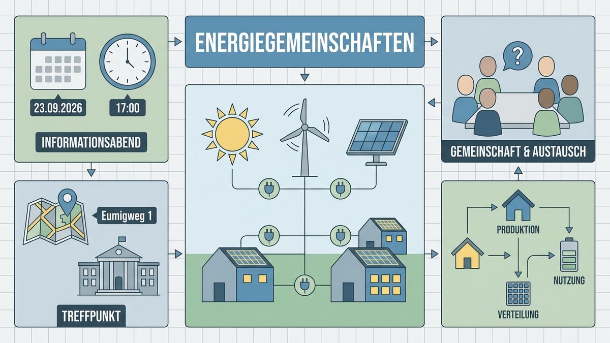 Energiegemeinschaften: Infotag 23.09.2026, Treffpunkt Eumigweg 1, Gemeinschaft & Austausch